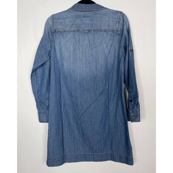 J Crew Womens 2 Denim Shirt Dress Half Button Front Long Sleeves Cotton Collared - Picture 2 of 9